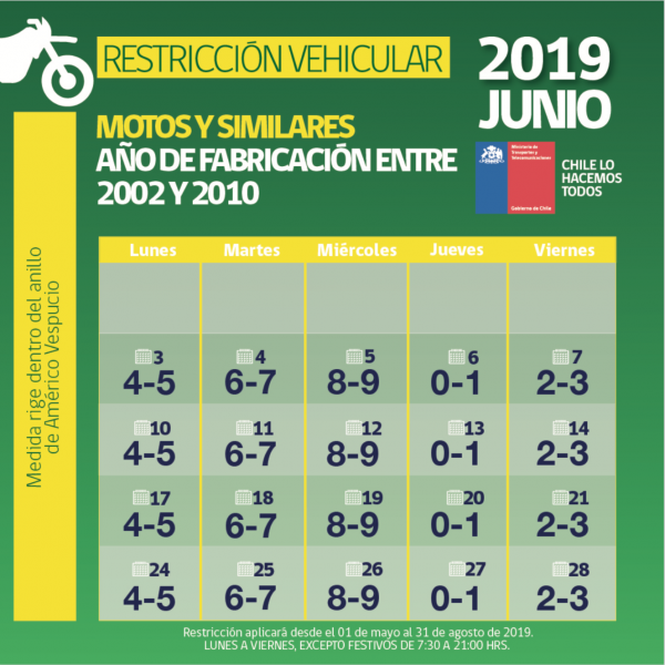 calendario restricción motos junio
